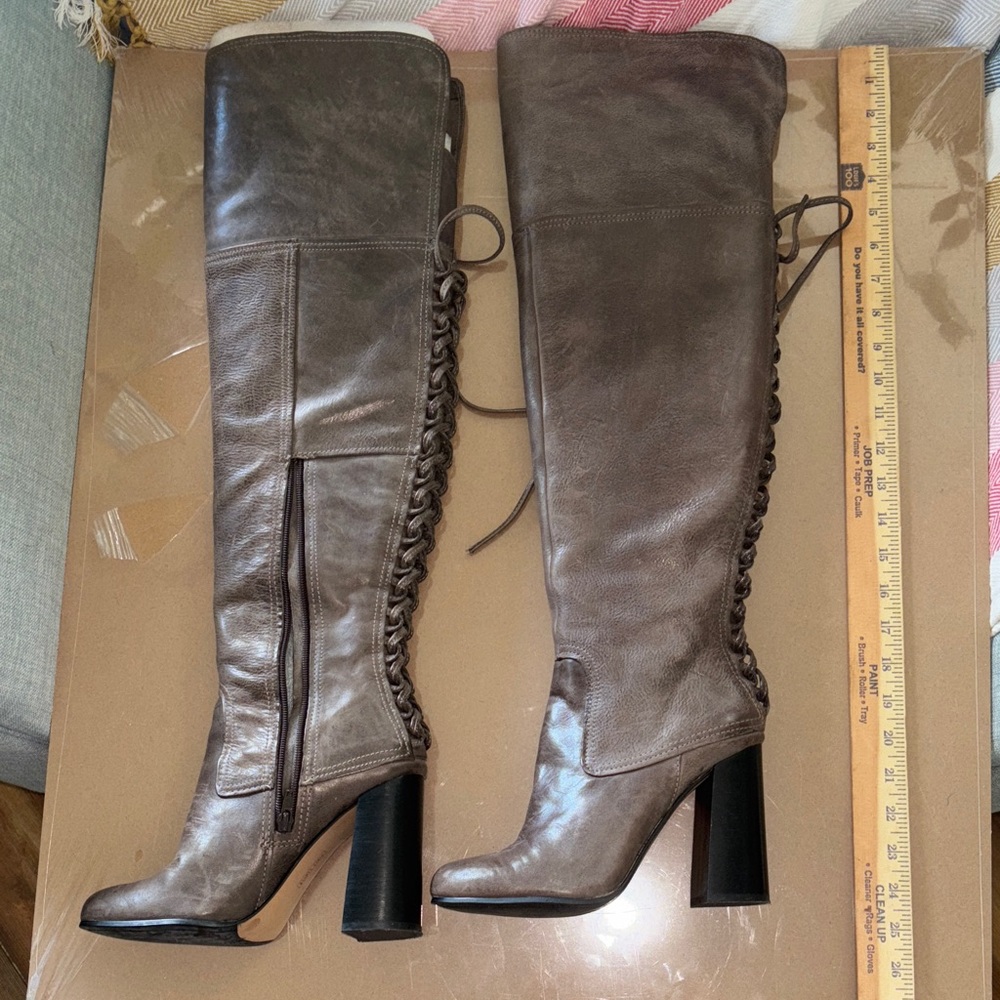 Vince Camuto Mushroom Brown Leather Over the Knee Boots Sz 9